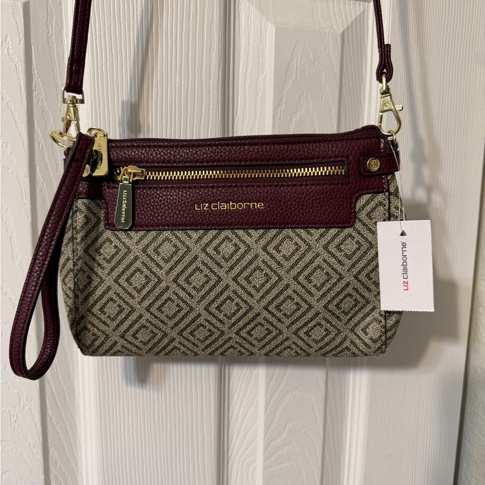 Liz Claiborne Maroon and Beige Crossbody Bag